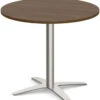 Classic Round Meeting Table 42" With Square-Edge Top And Cross Brushed Metal Base - Modern Walnut