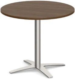 Classic Round Meeting Table 42" With Square-Edge Top And Cross Brushed Metal Base - Modern Walnut
