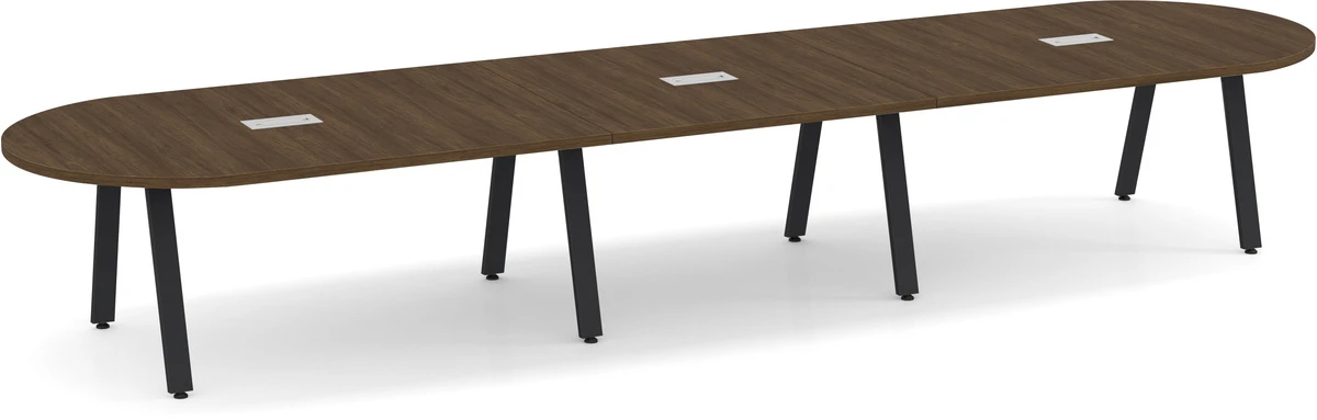 Signature Racetrack Conference Table 16 Ft - Modern Walnut With Black Metal Legs